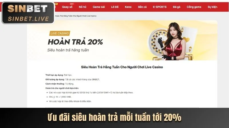 Hoàn trả hàng tuần cá cược thể thao